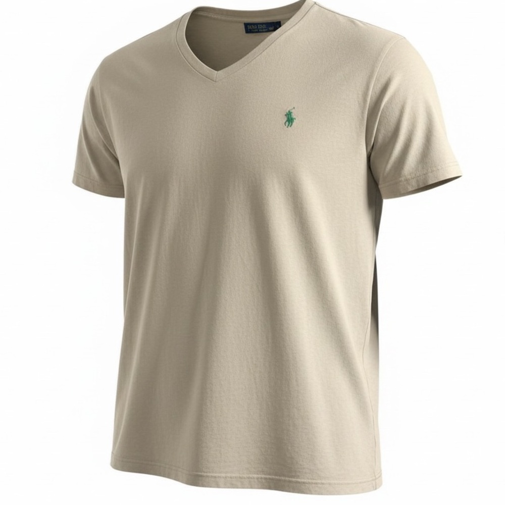 Polo Ralph Lauren Cream V-Neck T-Shirt Pony Logo Short Sleeve Tee Size M